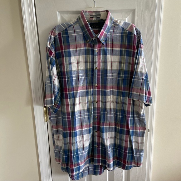 2/$30 Vintage Enro Mens Casual Blue Plaid Button Down Shirt 1XL Tall lightweight - Picture 1 of 12